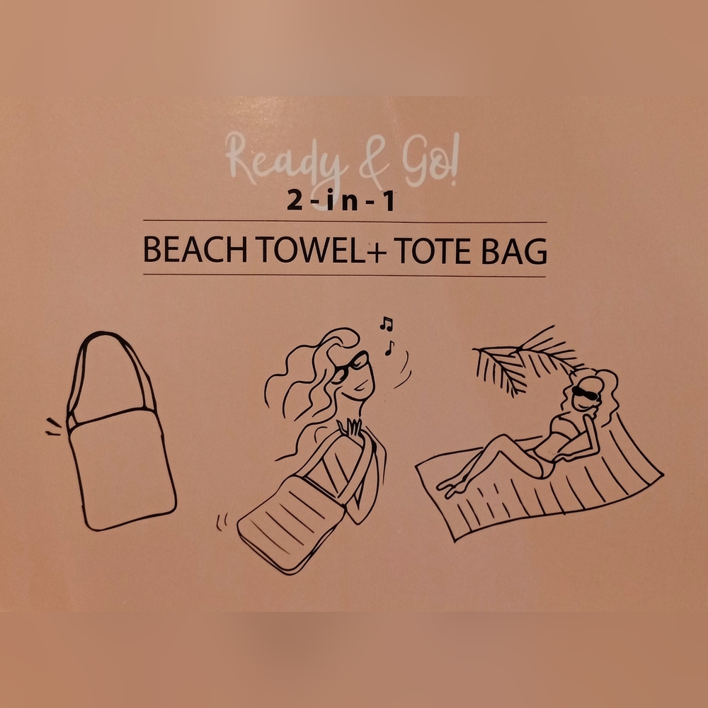 2 in 1 Beach Towel & Bag - Shoulder Bag Turns Into a Beach Towel! - Black White - Picture 7 of 9